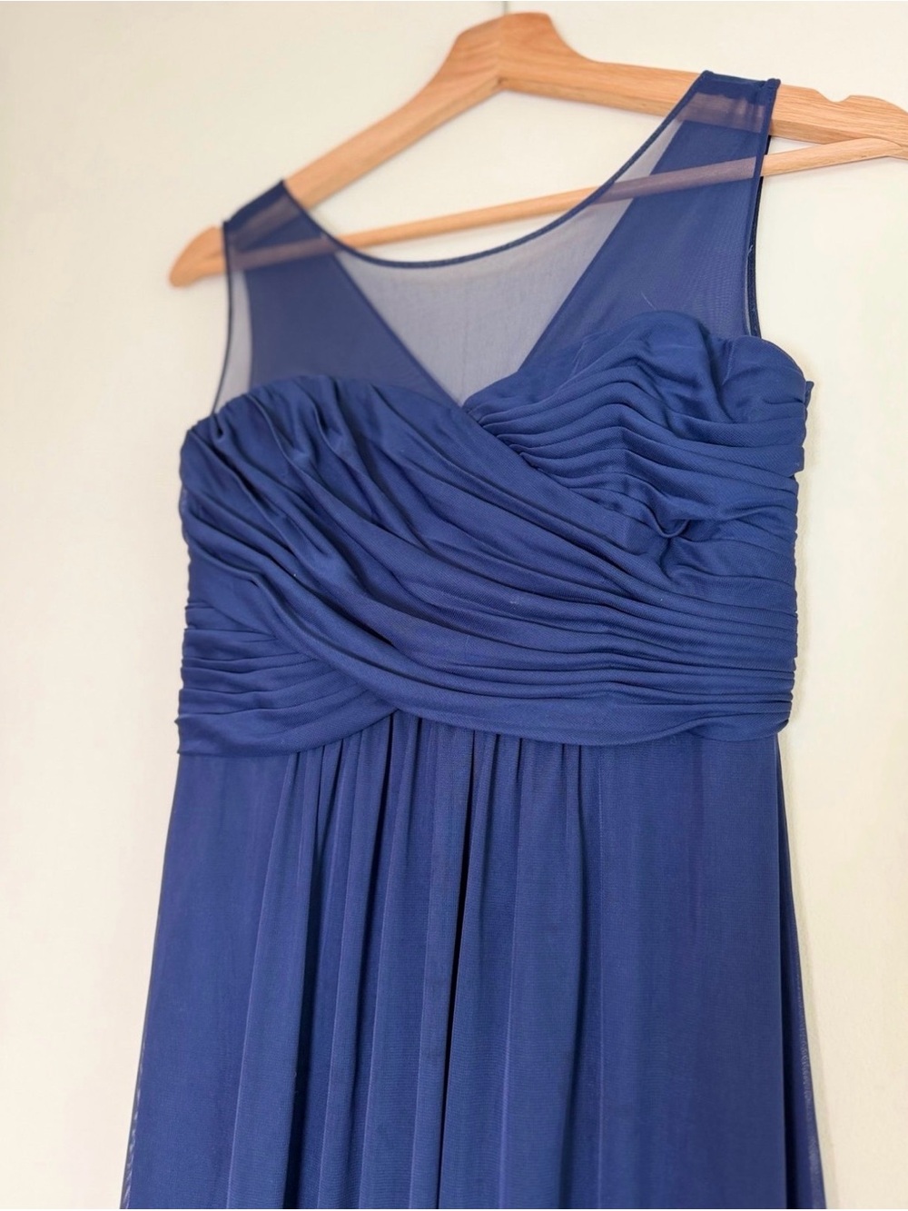 David’s Bridal Girls Navy Blue Ruched Illusion Neckline Maxi Dress Sz 16 - Picture 3 of 6